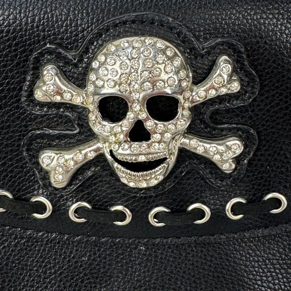 Rhinestone Skull Crossbody Purse Black Faux Leather Studded Goth Punk Biker - Picture 3 of 16